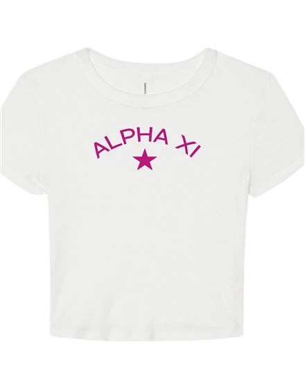 White Baby Tee- Star (Pink) - Alpha Xi Delta