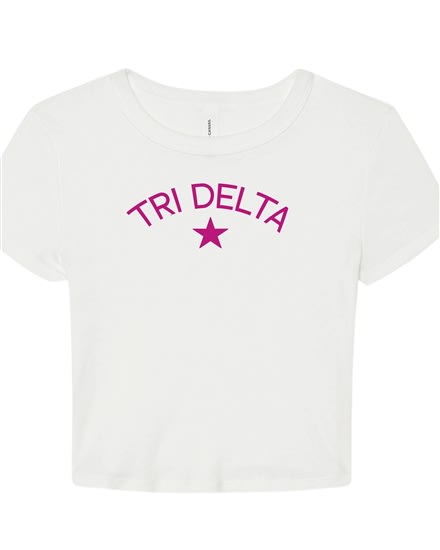 White Baby Tee- Star (Pink) - Tri Delta
