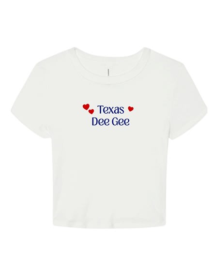 White Baby Tee - TX (Navy) Red Hearts - Delta Gamma