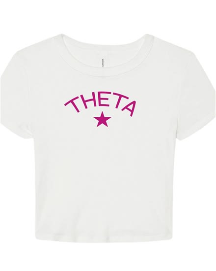 White Baby Tee- Star (Pink) - Theta