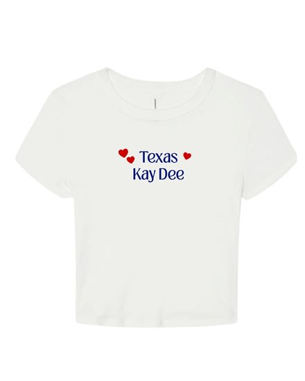 White Baby Tee - TX (Navy) Red Hearts - Kappa Delta