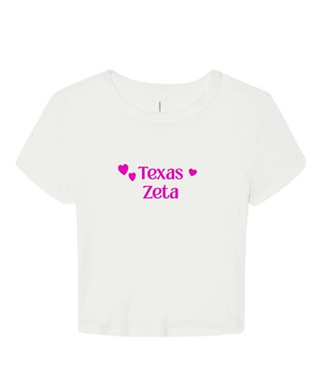 White Baby Tee - TX (Pink) Pink Hearts - Zeta