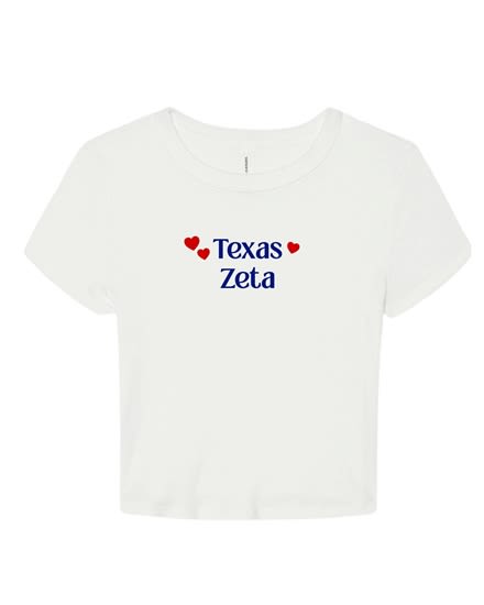 White Baby Tee - TX (Navy) Red Hearts - Zeta