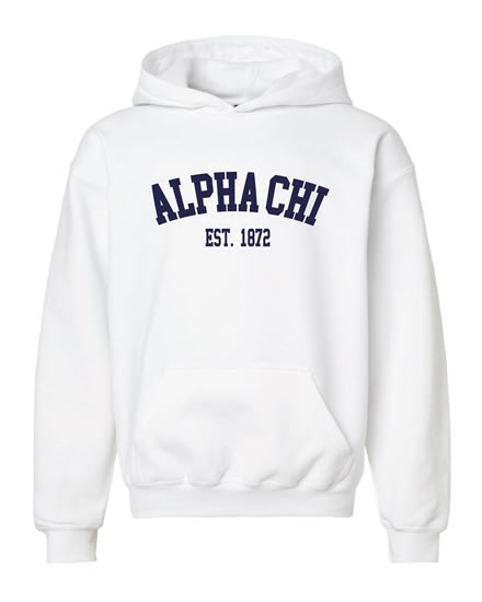 ACO-White Hoodie - Navy Varsity - Alpha Chi