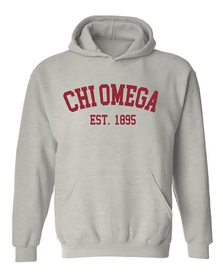 Grey Hoodie - Varsity Style (Red) -Chi Omega