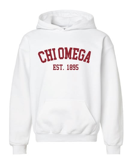 CO-White Hoodie - Red Varsity - Chi Omega