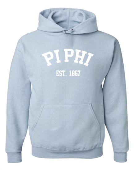 Lt. Blue Hoodie - Varsity Style -Pi Phi