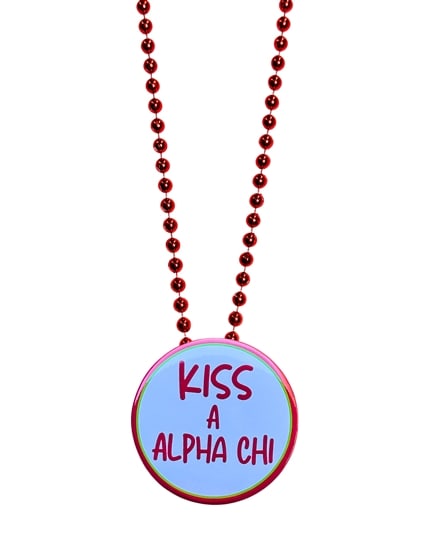 Pin Necklace - Kiss A Alpha Chi (white) -Red Beads