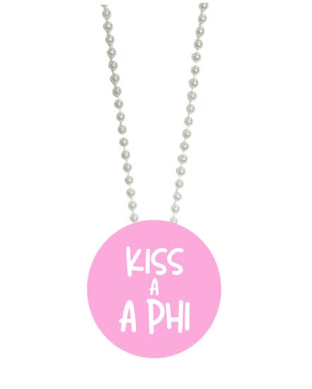 Pin Necklace - Kiss A Alpha Phi (pink) -White Beads