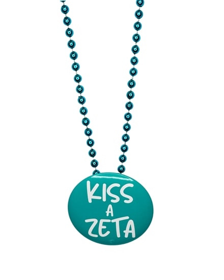 Pin Necklace - Kiss A Zeta -Turqoise Beads