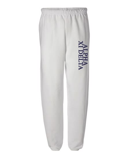 White Sweatpants (Classic Vertical- navy) - Alpha Xi