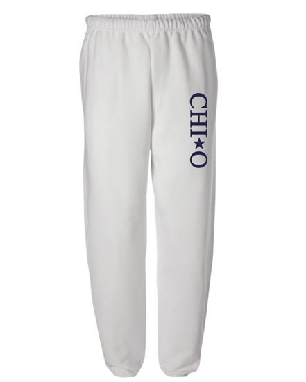 White Sweatpants (Classic Vertical- Navy) - Chi Omega