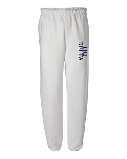 White Sweatpants (Classic Vertical- navy) - Tri Delta