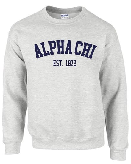 Grey Sweatshirt (Varsity) Navy Print- Alpha Chi