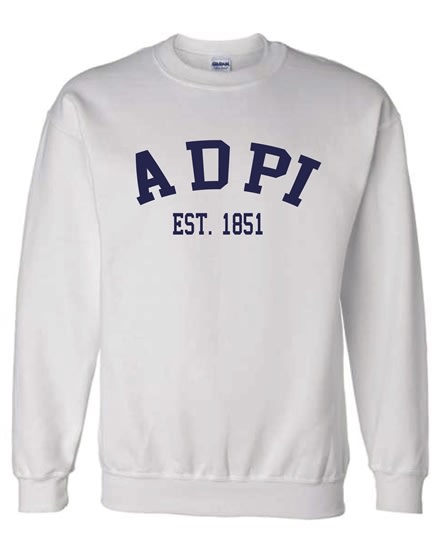 White Sweatshirt (Varsity) Navy Print- ADPi