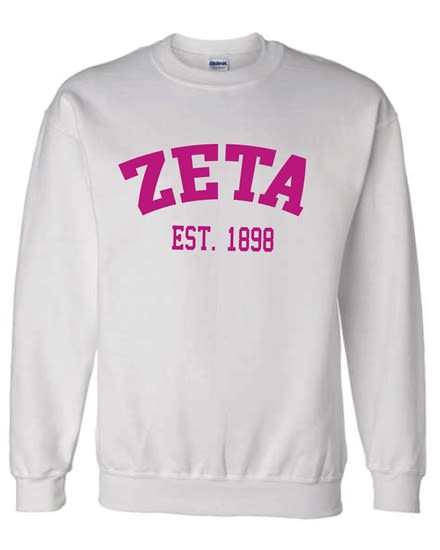 White Sweatshirt (Varsity) Pink Print- Zeta