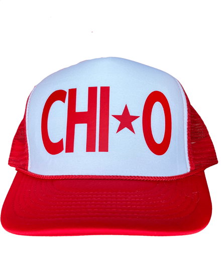 Chi Omega White-Red with Red Trucker