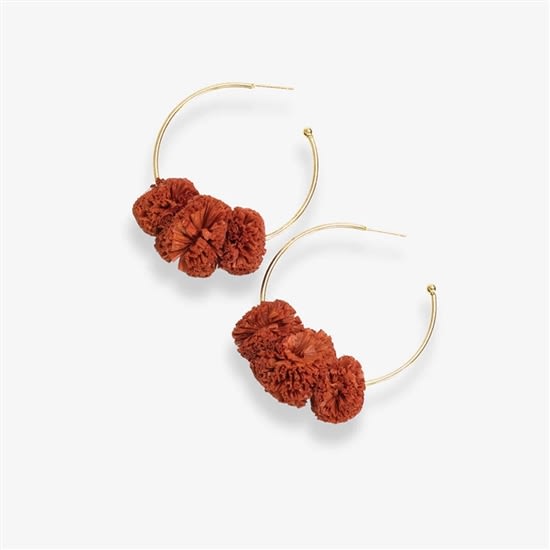 Raffia Pom Hoop Earrings Burnt Orange Raffia Pom Hoop Earrings Burnt Orange