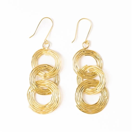 Spiral Interlinking Circles Drop Earrings Gold
