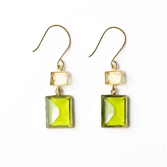 Two Tone Green Glass Dangle Earrings Two Tone Green Glass Dangle Earrings