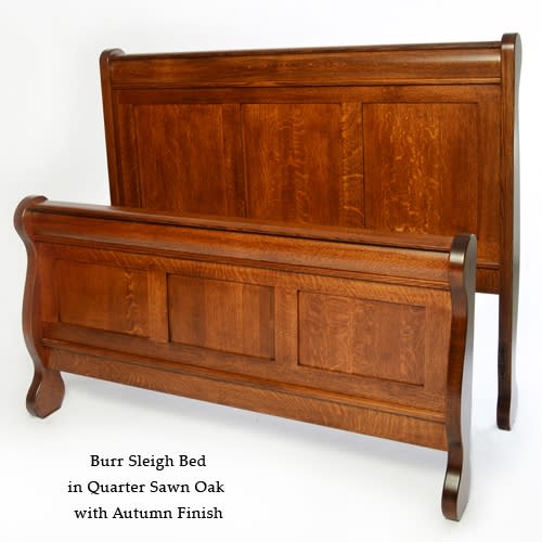 Quarter Sawn Oak Burr Sleigh Bed