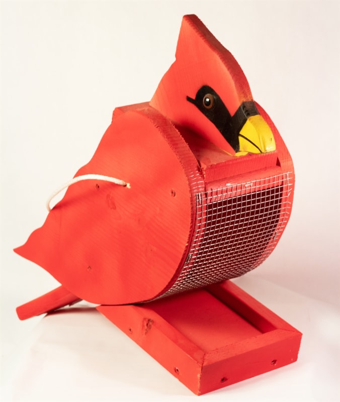 Northern Cardinal Solid Wood Bird Feeder