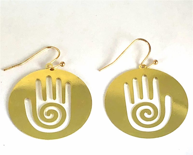 ER-13 Reiki Hand 18k Gold Plated 30mm Earrings