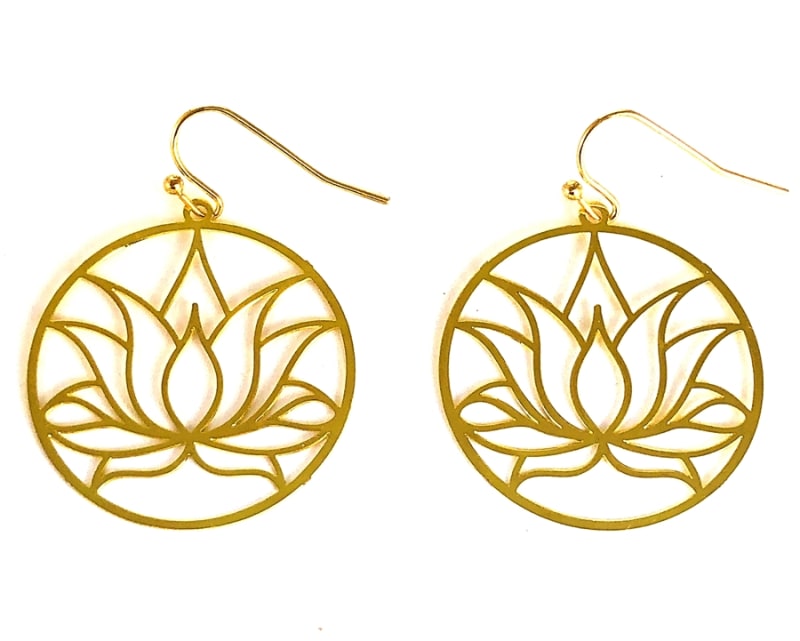 ER-20  Circular Golden Lotus Flower 18k Gold Plated 30mm Earrings