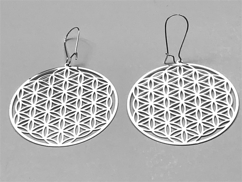 ER-201-S Flower of Life silver Plated 2" Earrings