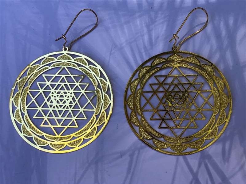 ER-203 Shree Yantra 18k Gold Plated 2" Earrings