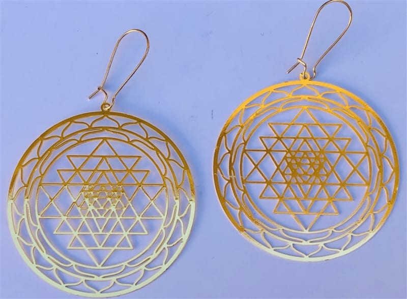 Shree Yantra Cut out 18k Gold Plated 2" Earrings