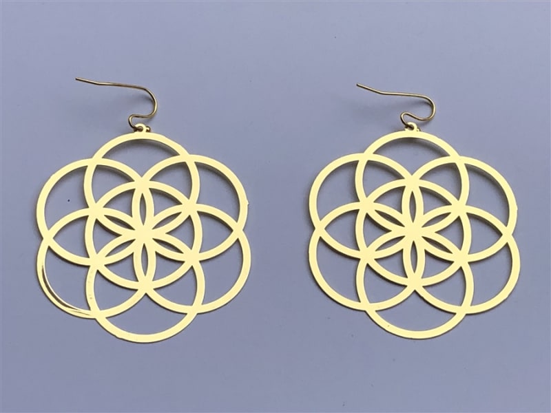 Seed Of Life 18k Gold Plated 2" Earrings