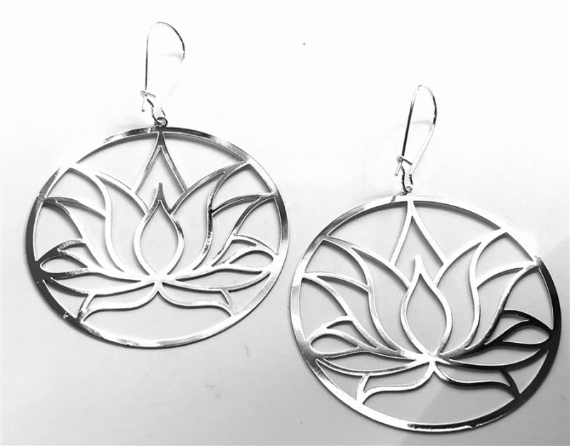 ER-220-S Lotus Silver Plated 2" Earrings