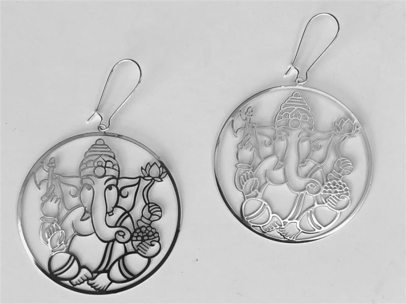 ER-268-S Ganesh Cut out 18k Silver Plated 2" Earrings