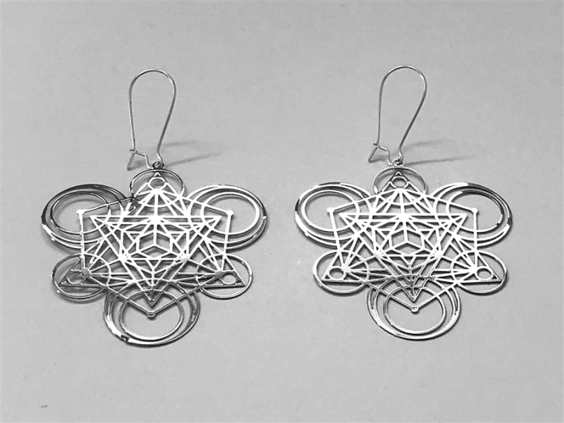 ER-275-S Tetrahedra cube Silver plated 2" Earrings