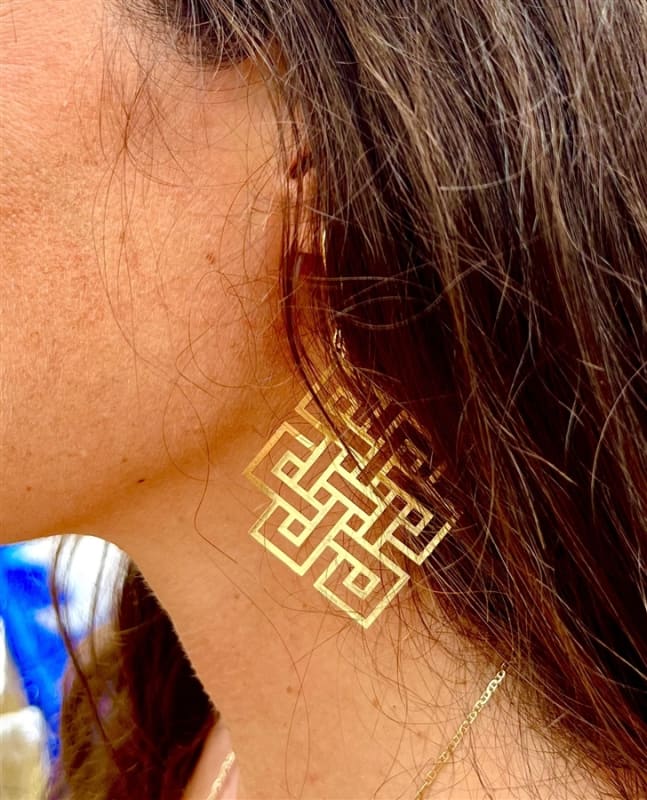ER-291 Endless Knot 18k Gold Plated 2" Earrings