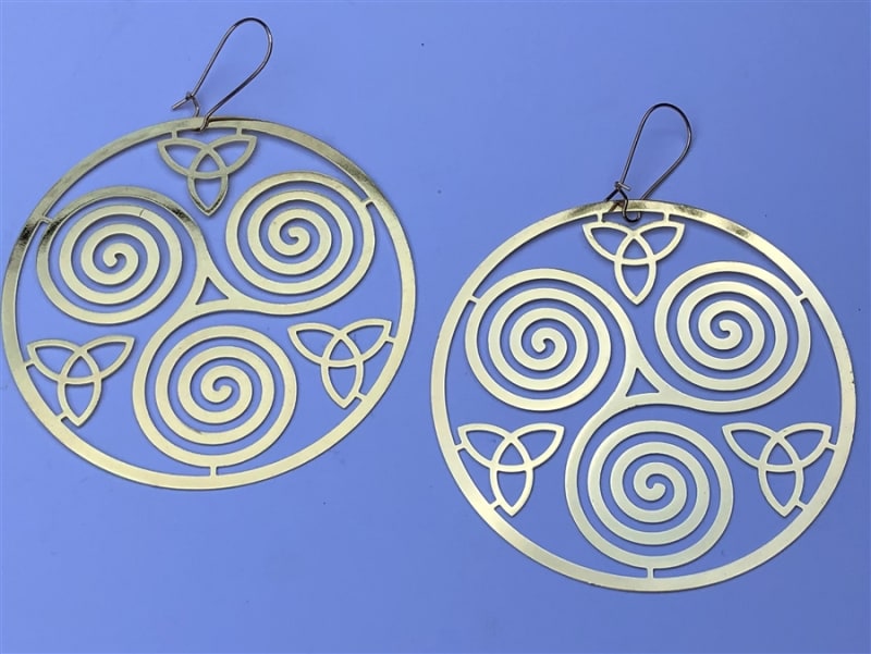 Triskelion 18k Gold Plated 3 inches (72mm) Earrings