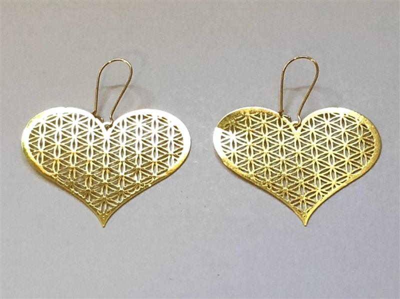 Gold Plated Heart Flower of Life Earrings 30mm