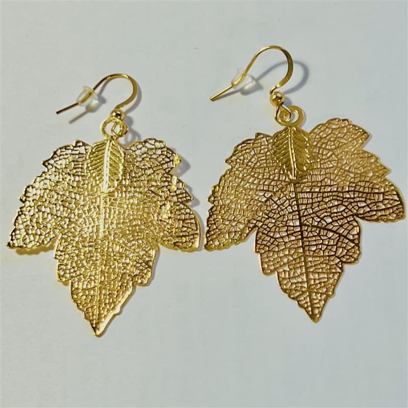 Gold Plated Sycamore Leaf Earrings 30mm