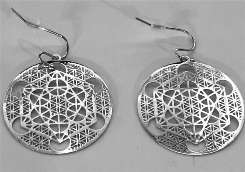 ER-98-S Metatron Flower of Life 18k silver Plated 30mm Earrings