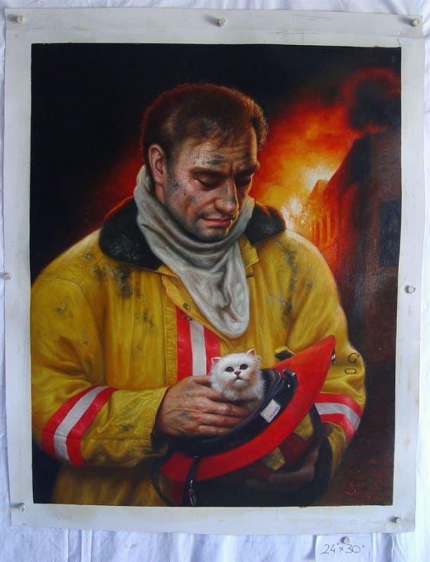 Firefighters Original Oil Painting 24" X 30"
