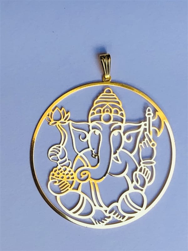 PD-268 Ganesh Cut out 18k Gold Plated 2" Pendant