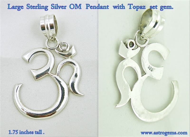 Sterling Silver quality-made Pendant with small pure quartz gemstone on top: 1.5 inch x 1.5 inch - the gemstone is 5mm. Custom designed Pendant from Astrogems made by our factory in India. Price sensitive to sterling silver prices