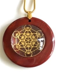 RJDP-GMET Red Jasper Glass Dome Stone Pendants - Gold Plated Metatron RJDP-GMET Red Jasper Glass Dome Stone Pendants - Gold Plated Metatron