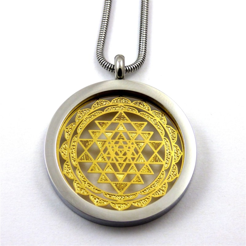 SGSYP-28 Silver and Gold Plated Stainless Steel Shree Yantra Pendant with Chain