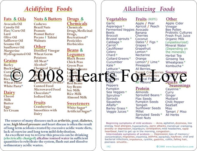 WA-192 Alkalinizing and Acidifying Foods Chart - Wallet Altar