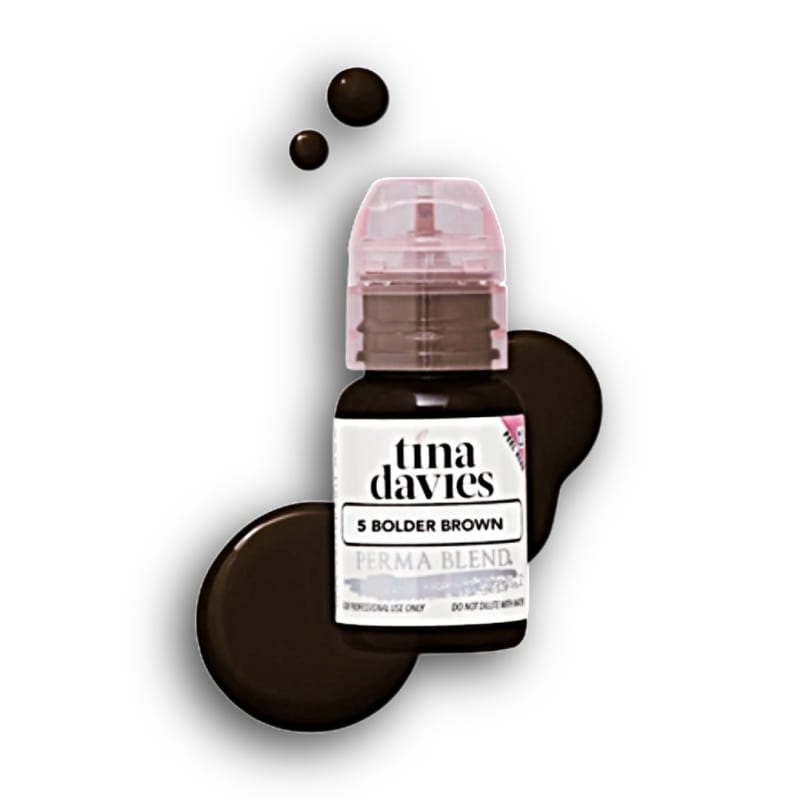 Tina Davies Bolder Brown pigment bottle â€“ warm medium-to-dark brown eyebrow tattoo pigment for bold, defined permanent makeup results