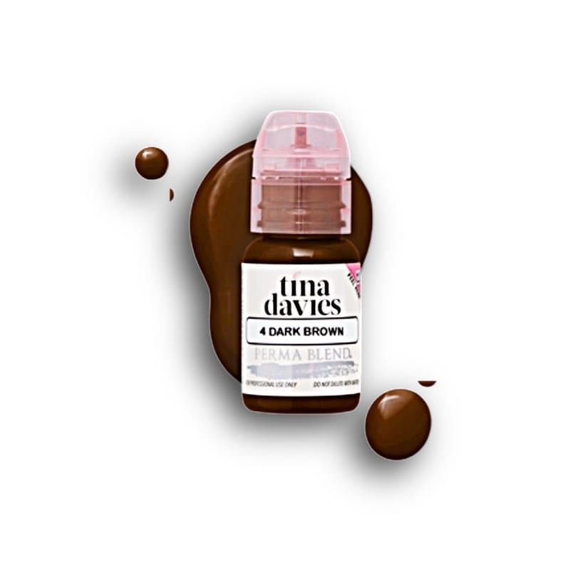 Tina Davies Dark Brown pigment bottle â€“ deep neutral brown eyebrow tattoo pigment for bold, defined permanent makeup results