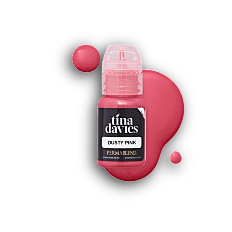 Tina Davies Dusty Pink pigment bottle â€“ muted soft pink lip tattoo pigment for natural, long-lasting permanent makeup results