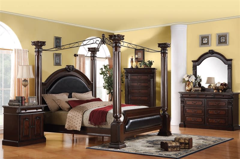 Roman Empire Canopy 6 Piece Bedroom Set in dark cherry Two Tone